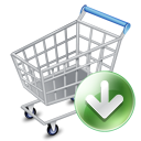 Down, shopping cart, webshop, ecommerce Gray icon