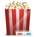 popcorn, 3d glasses, cinema Black icon