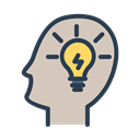 Improve, ideas, Light bulb, head, Fresh idea, mind, resolutions Silver icon