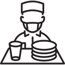 worker, Plates, waiter, tray, people, glass Black icon