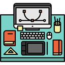 office, utensils, profession, Workspace, desk, graphic designer, Computer MediumAquamarine icon