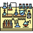 profession, Chemist, laboratory, Workspace, utensils, office, desk PaleGoldenrod icon