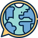 Earth Globe, Language, Speech Balloon, education, speech bubble MidnightBlue icon