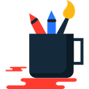 pencil, School Material, mug, Pen, Tools And Utensils, paint brush, Writing Tool Black icon