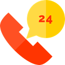 Telemarketing, phone call, commerce, 24 Hours, customer service OrangeRed icon