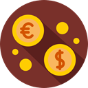 commerce, Business And Finance, finances, Currency, exchange, Money, Euro, Coins, Business, Dollar SaddleBrown icon
