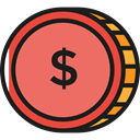 coin, Business And Finance, Business, Dollar, Money, Cash, Currency Salmon icon