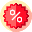 percentage, Discount, Badges, Shapes And Symbols, commerce, Badge, signs, Design, star, sticker Crimson icon