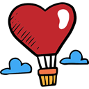 Valentines Day, hot air balloon, transportation, romantic, love, Heart, transport Firebrick icon