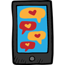 smartphones, technology, cellphone, Valentines Day, Heart, smartphone, Message, Chat, mobile phone Black icon