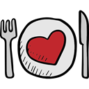 Valentines Day, Dish, Cutlery, Plate, Restaurant, Tools And Utensils, Fork, Knife Black icon