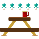 people, table, Camping, Park, Picnic, Holidays, Bench, Rest Area Black icon