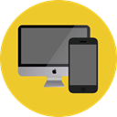 Computer, monitor, screen, Devices, Tablet, mobile phone, cellphone, smartphone, technology, electronics Goldenrod icon