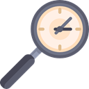 Clock, magnifying glass, Loupe, Tools And Utensils, Seo And Web Black icon