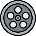 cinema, film, movie, interface, technology, entertainment, film reel, video player, filming Gray icon