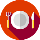 Food And Restaurant, Restaurant, Dish, Cutlery, Tools And Utensils, Fork, Knife, Plate OrangeRed icon
