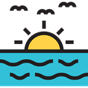 sun, weather, sunset, nature, sea, landscape, Dusk MediumTurquoise icon