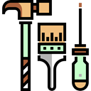 tools, hammer, Screwdriver, paint brush, Construction And Tools Black icon
