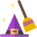 broom, halloween, horror, Terror, hat, witch, spooky, scary, Costume, fear Black icon