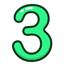 green, number, three, study, numbers Black icon
