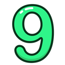 green, numbers, number, study, nine Black icon