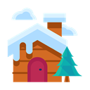 Cloud, winter, Forest, Home, house, Tree, Cabin Black icon