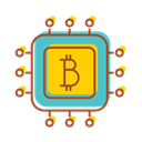 financial, Bitcoin, chipset, internet, Bank, technology Black icon