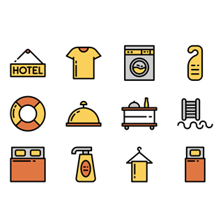 Hotel mega pack color icon packages