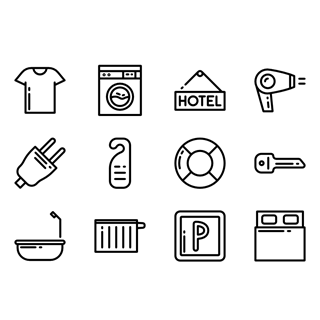 Hotel mega pack linear icon packages