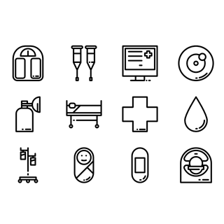 Medical elements linear icon packages