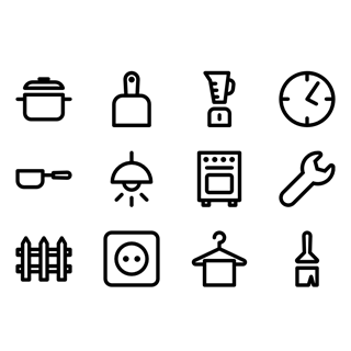 Household linear icon packages