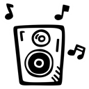 Loud, music, sound, speaker, party Black icon