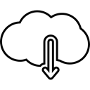 Clouds, storage, Arrow, Downloading, interface, downwards, network Black icon