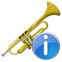 about, Info, Information, instrument, Trumpet Black icon