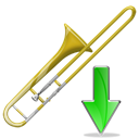 Trombone, Down, fall, descending, download, instrument, Decrease, Descend Black icon