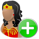 plus, Add, Cartoon, wonderwoman, hero Black icon