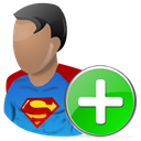 Add, hero, plus, Cartoon, Superman Black icon