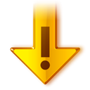 Down, fall, download, Error, wrong, descending, Recommended, exclamation, Decrease, Arrow, Alert, warning, update, Descend, Orange Black icon