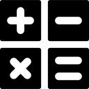 Mutiplication, Plus Sign, Equals Sign, education, Add, Less Sign, Multiply Sign Black icon