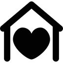 real estate, Heart, buildings, loving, house, love, Family Black icon