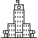 Building, flag, Monument, skyscraper, trees, Construction, buildings Black icon