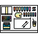office, profession, utensils, desk, Painter, Workspace Black icon
