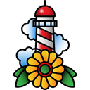 buildings, hipster, Lighthouse, Old School, vintage, tattoo Black icon