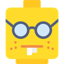 nerds, interface, nerd, emoticons, Intelligent, happy, smiling, eyeglasses, Emoticon, Lego Gold icon