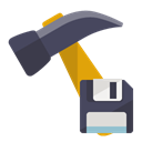 Diskette, hammer Black icon