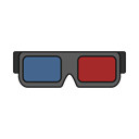 three, Theater, dimension, Glasses, Effect, movie Black icon