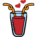 Refreshment, drinks, soda, straw, Valentines Day, glass, food Black icon