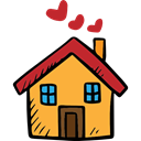 Valentines Day, romantic, Home, house, Hearts, buildings, real estate Black icon