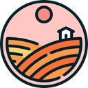 Country, Farm, rural, hills, house, nature, Fields Pink icon