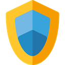 Protection, shield, weapons, defense, security Orange icon